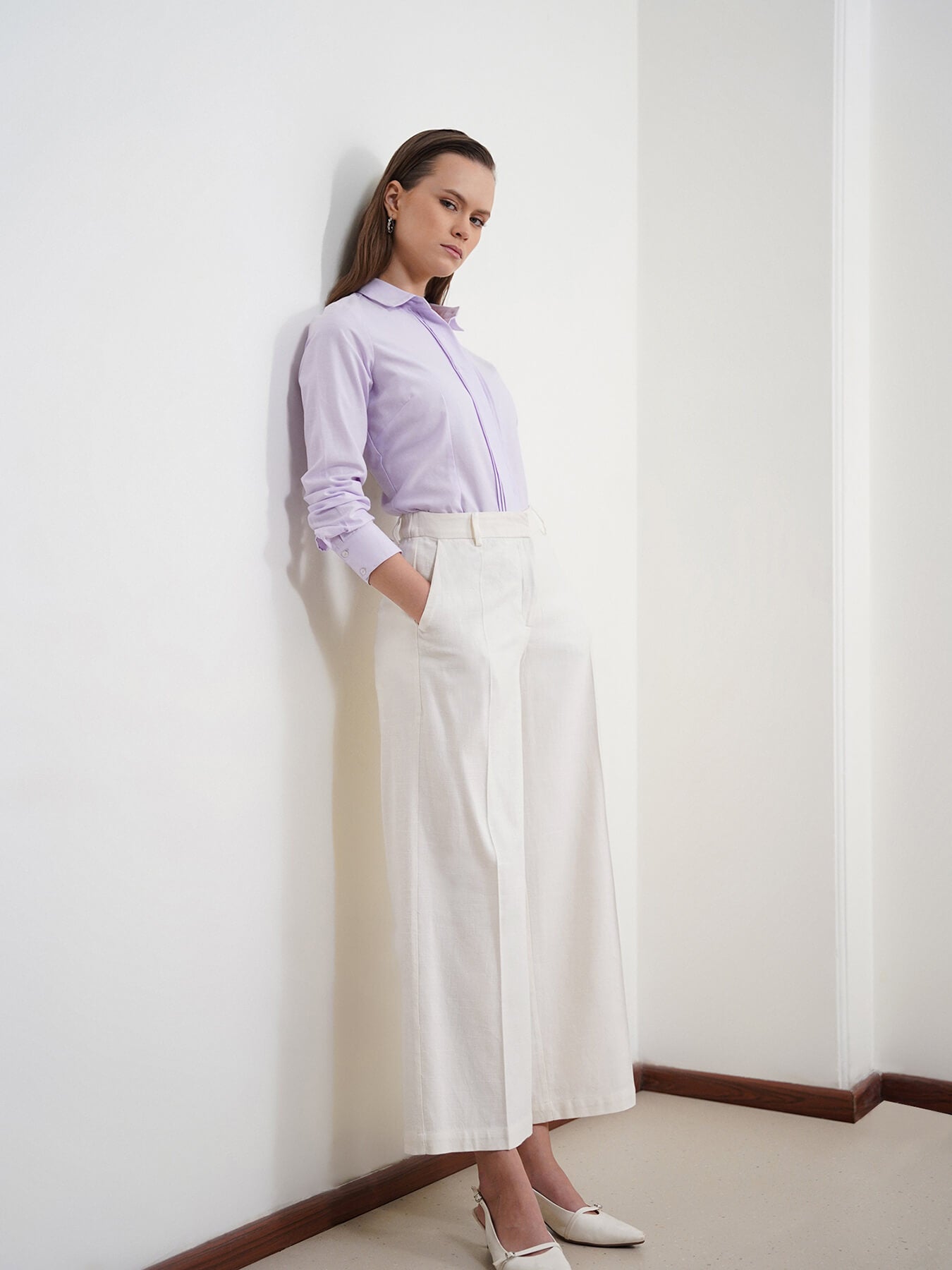 Cotton Linen Flared Culottes - Off White