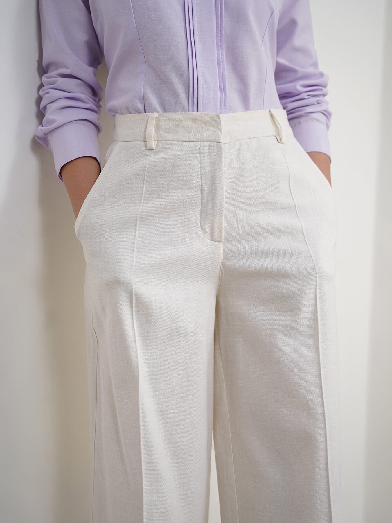 Cotton Linen Flared Culottes - Off White