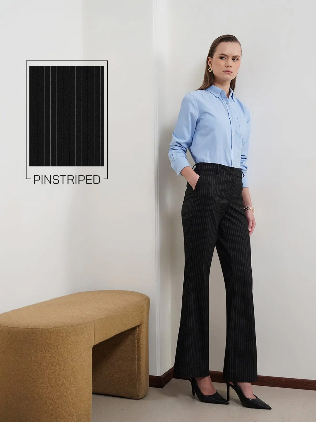 Striped Flared Trousers - Black