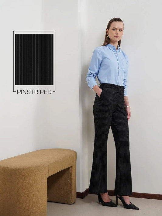 Striped Flared Trousers - Black