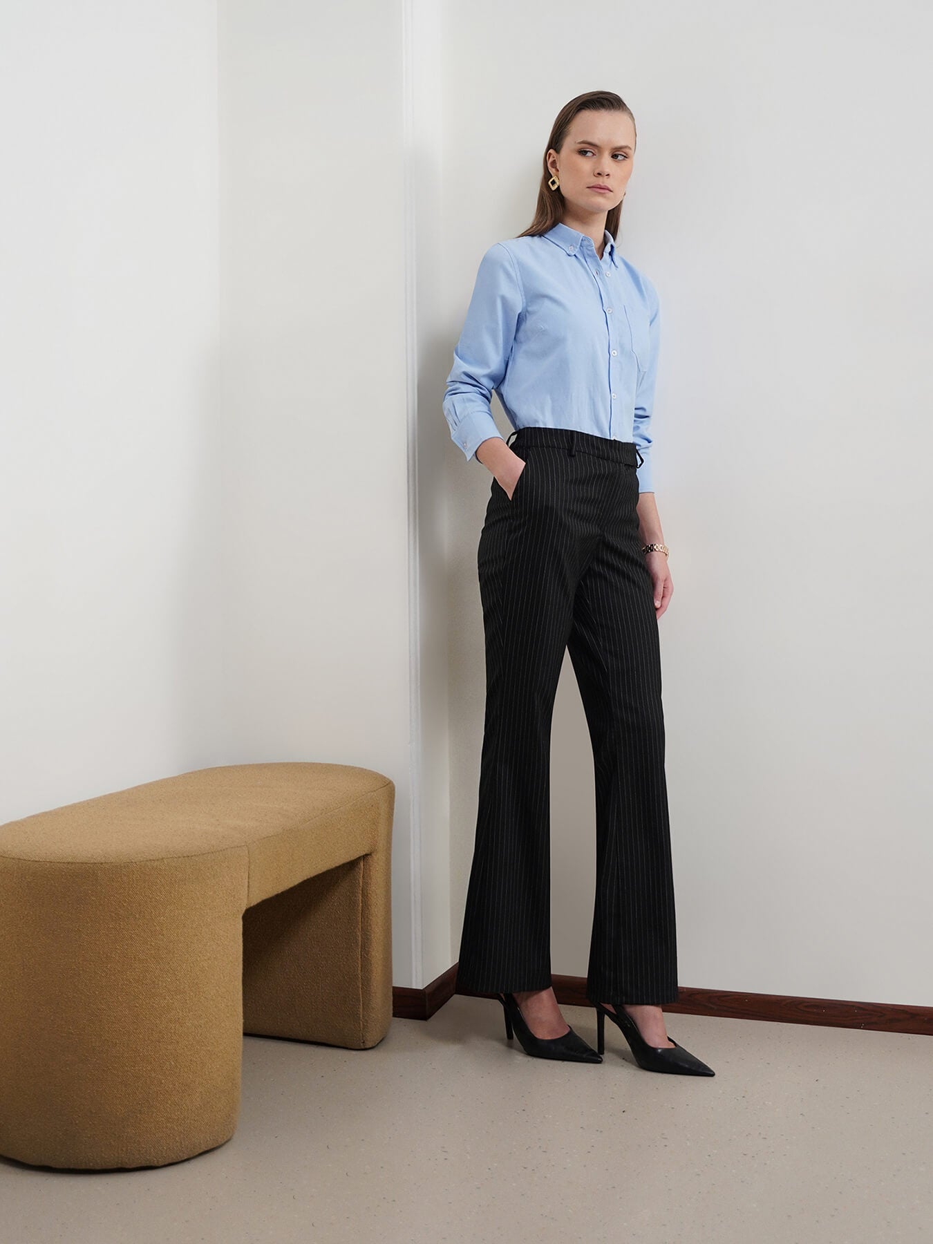 Striped Flared Trousers - Black