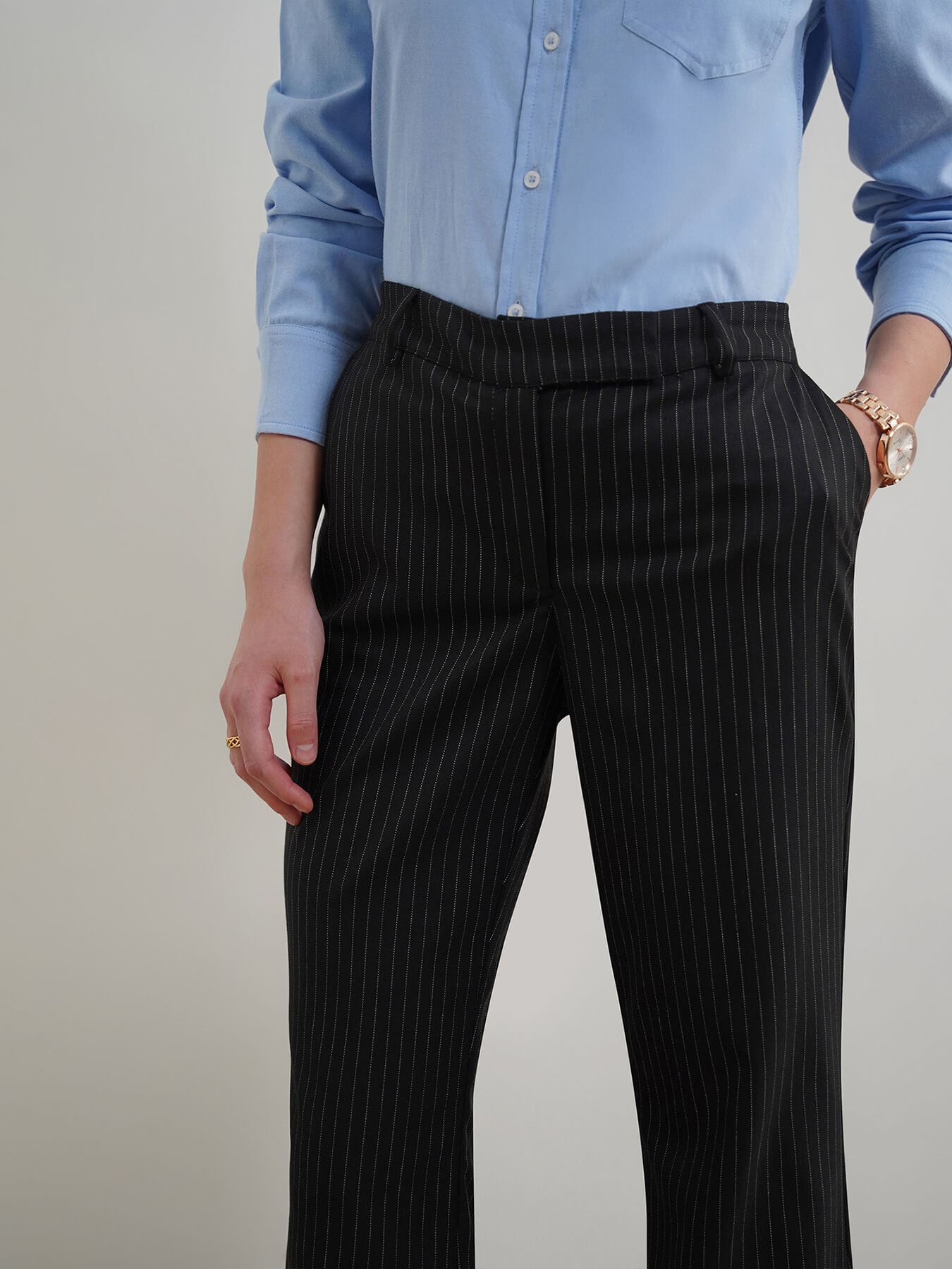 Striped Flared Trousers - Black