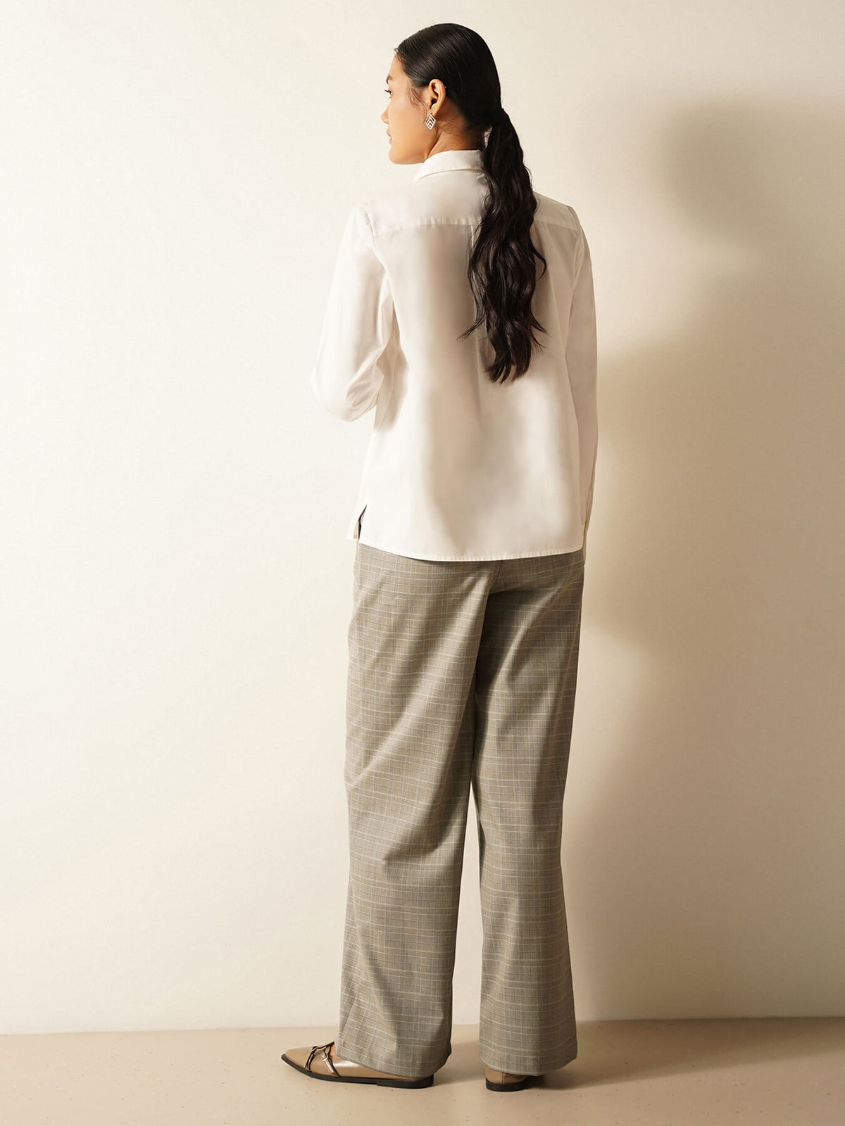 Checkered Wide Leg Trousers - Grey