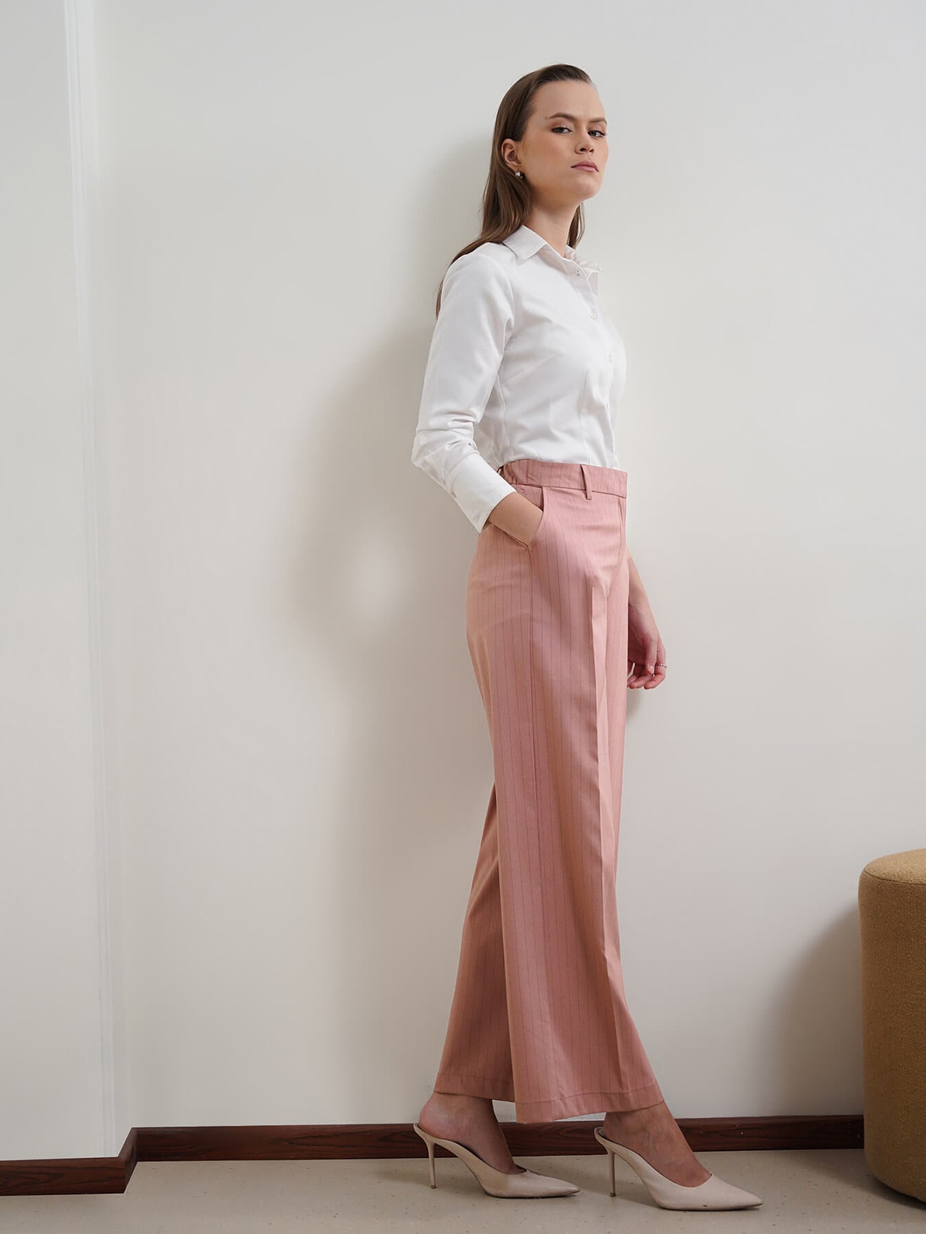 Striped Wide Leg Trousers - Pink