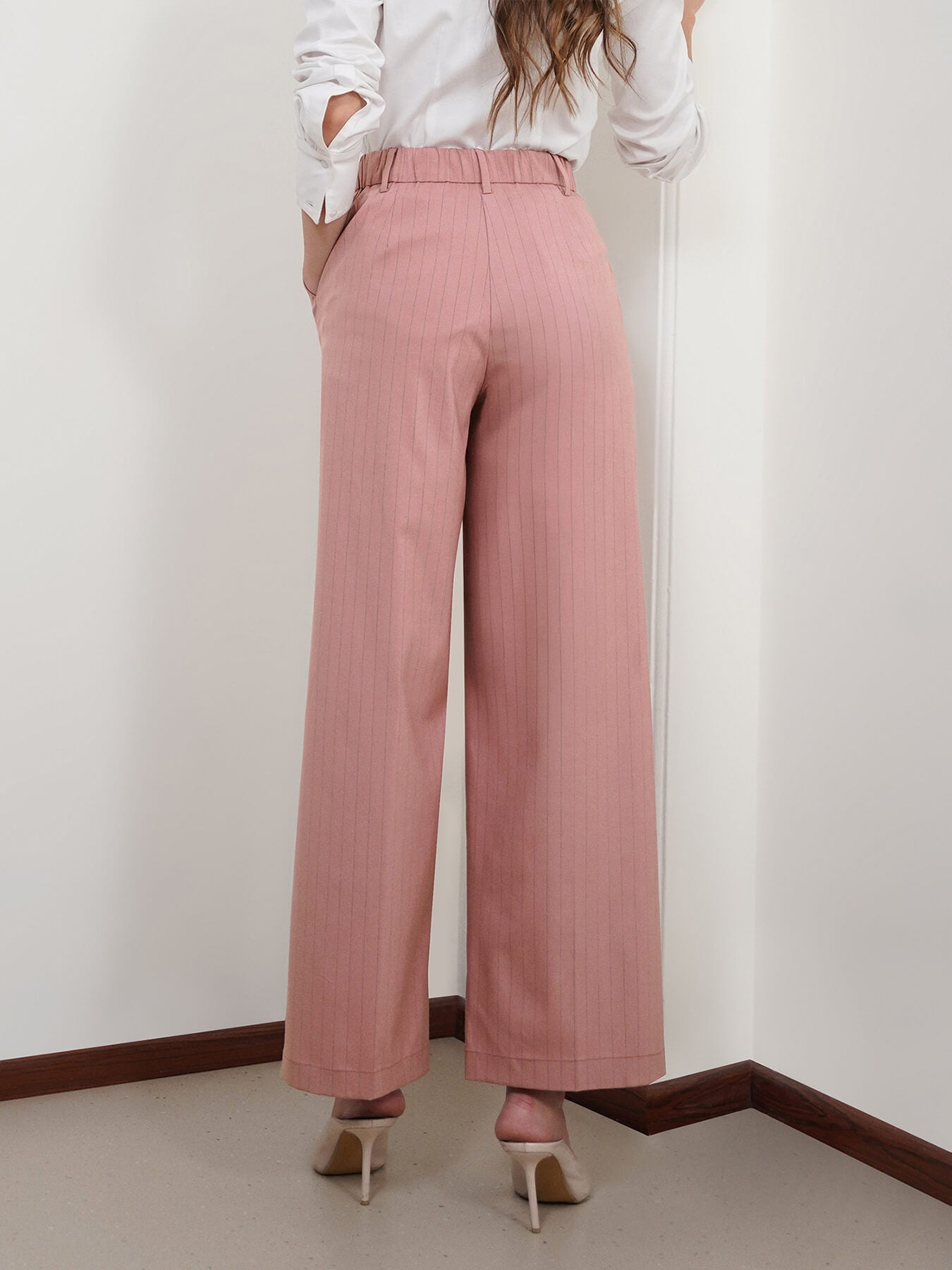 Striped Wide Leg Trousers - Pink