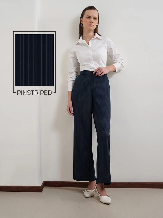 Striped Wide Leg Trouser - Navy Blue