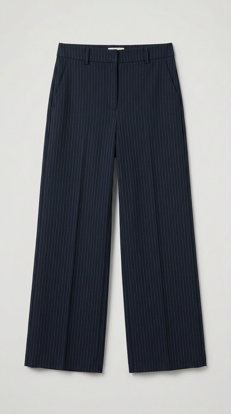 Striped Wide Leg Trouser - Navy Blue