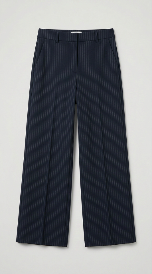 Striped Wide Leg Trouser - Navy Blue