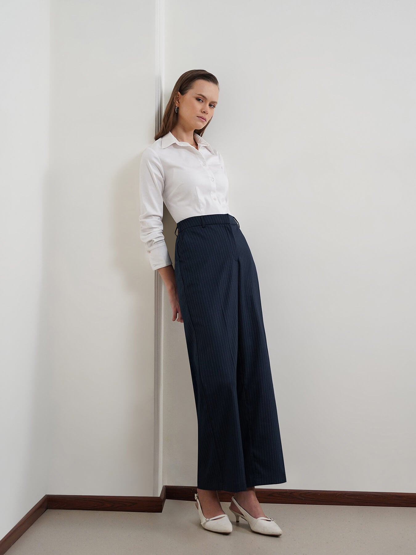 Striped Wide Leg Trouser - Navy Blue