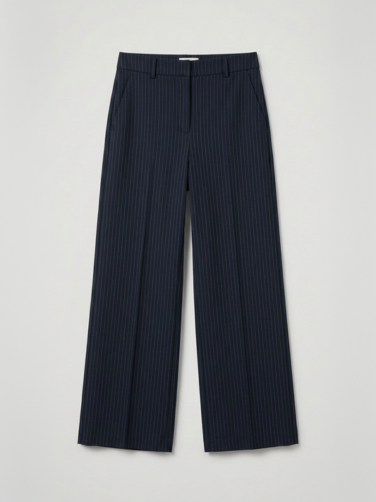 Striped Wide Leg Trouser - Navy Blue