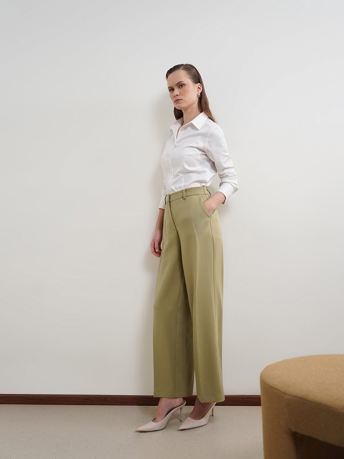 Wide Leg Trousers - Olive
