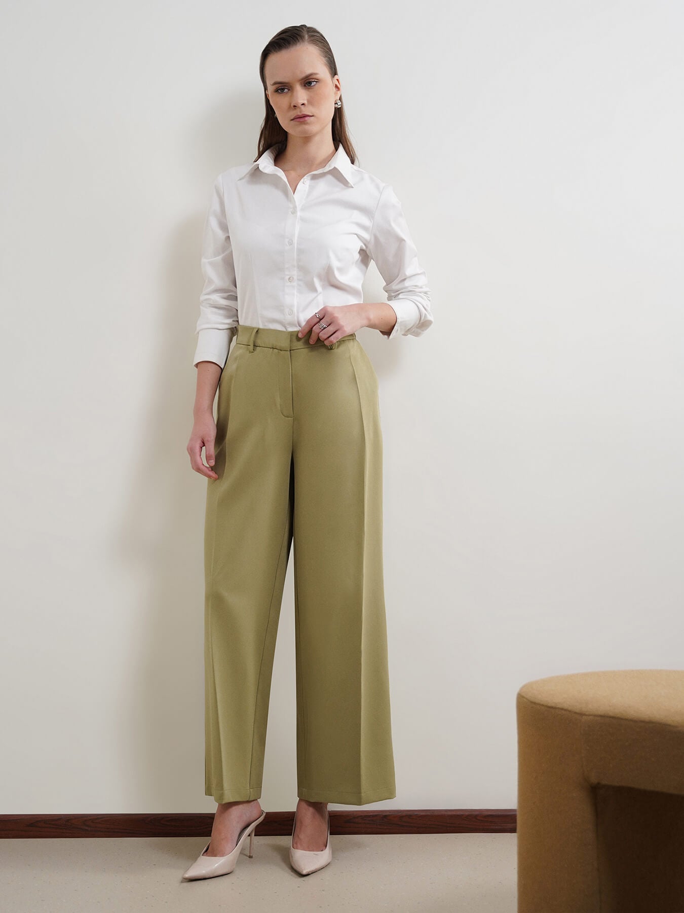 Wide Leg Trousers - Olive