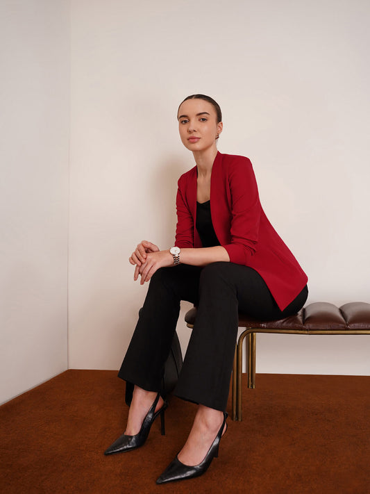 Stylish Jacket With Hook Closure - Red