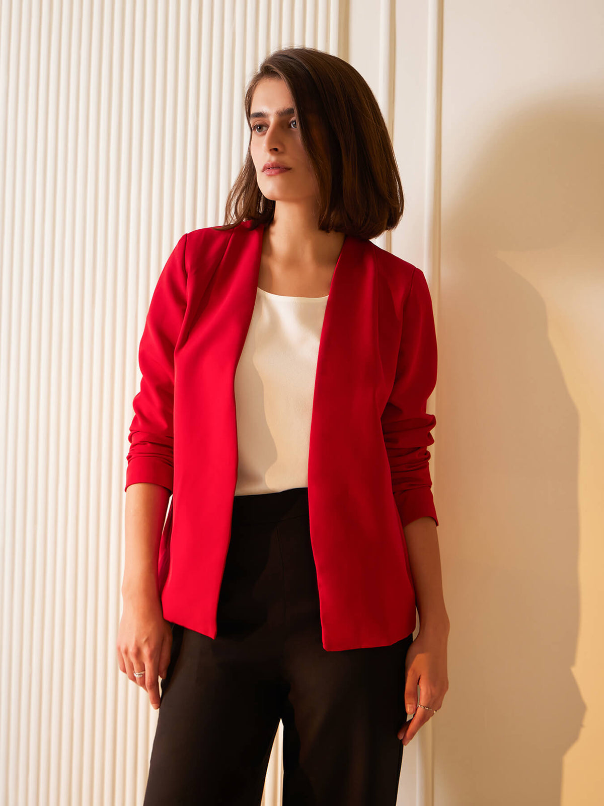 Stylish Jacket With Hook Closure - Red