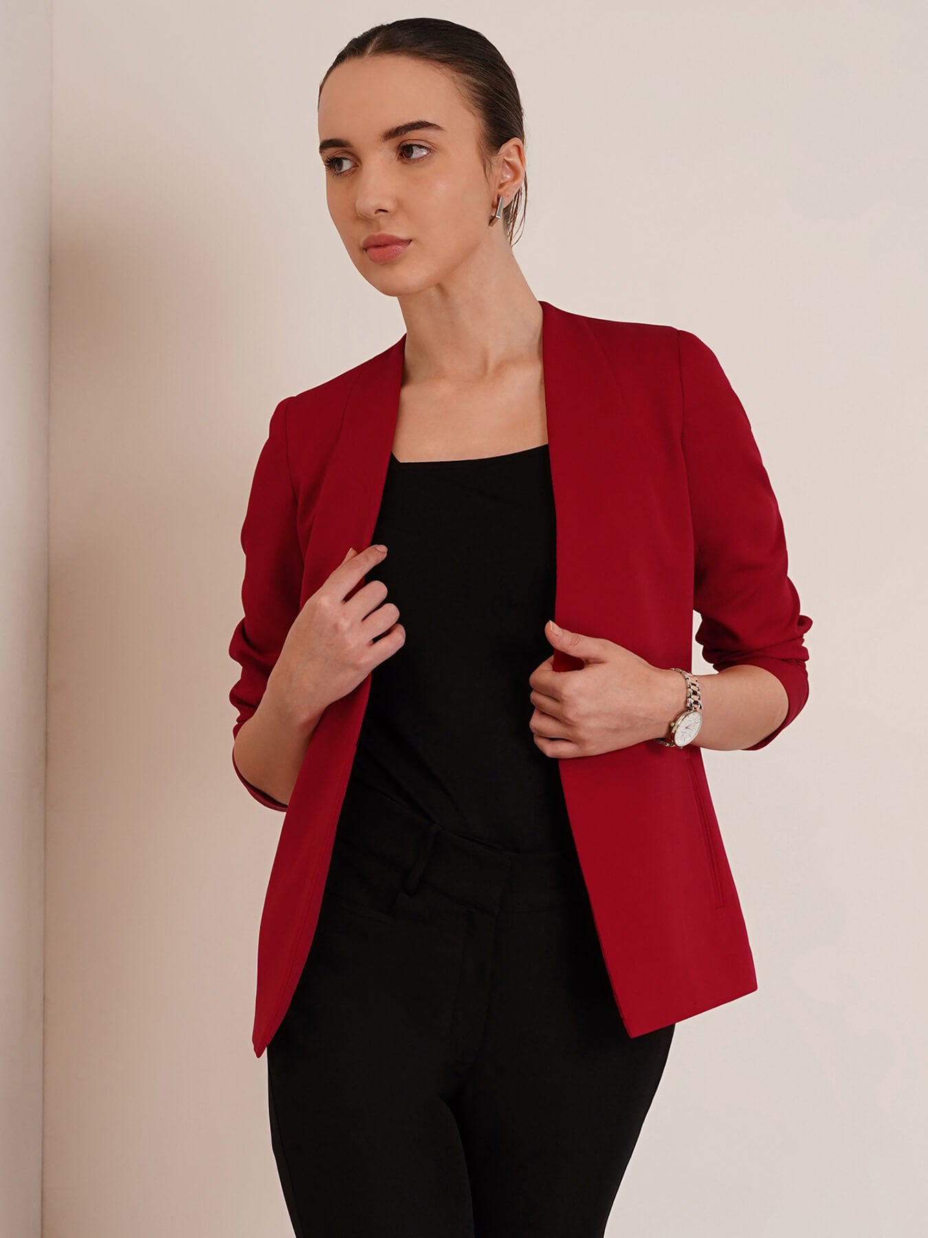 Stylish Jacket With Hook Closure - Red