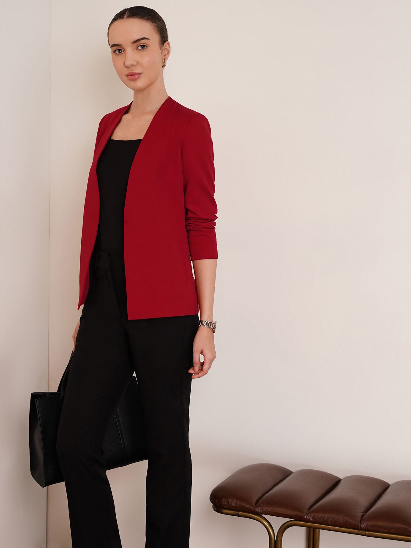 Stylish Jacket With Hook Closure - Red