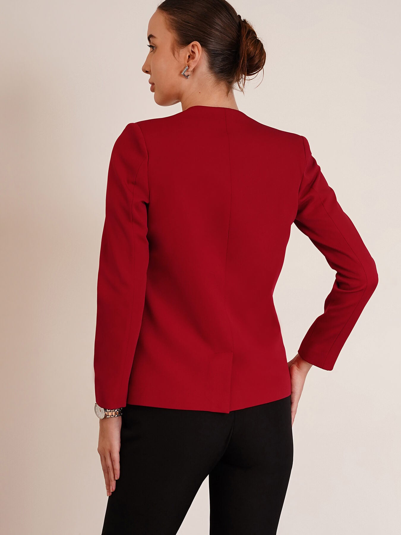 Stylish Jacket With Hook Closure - Red