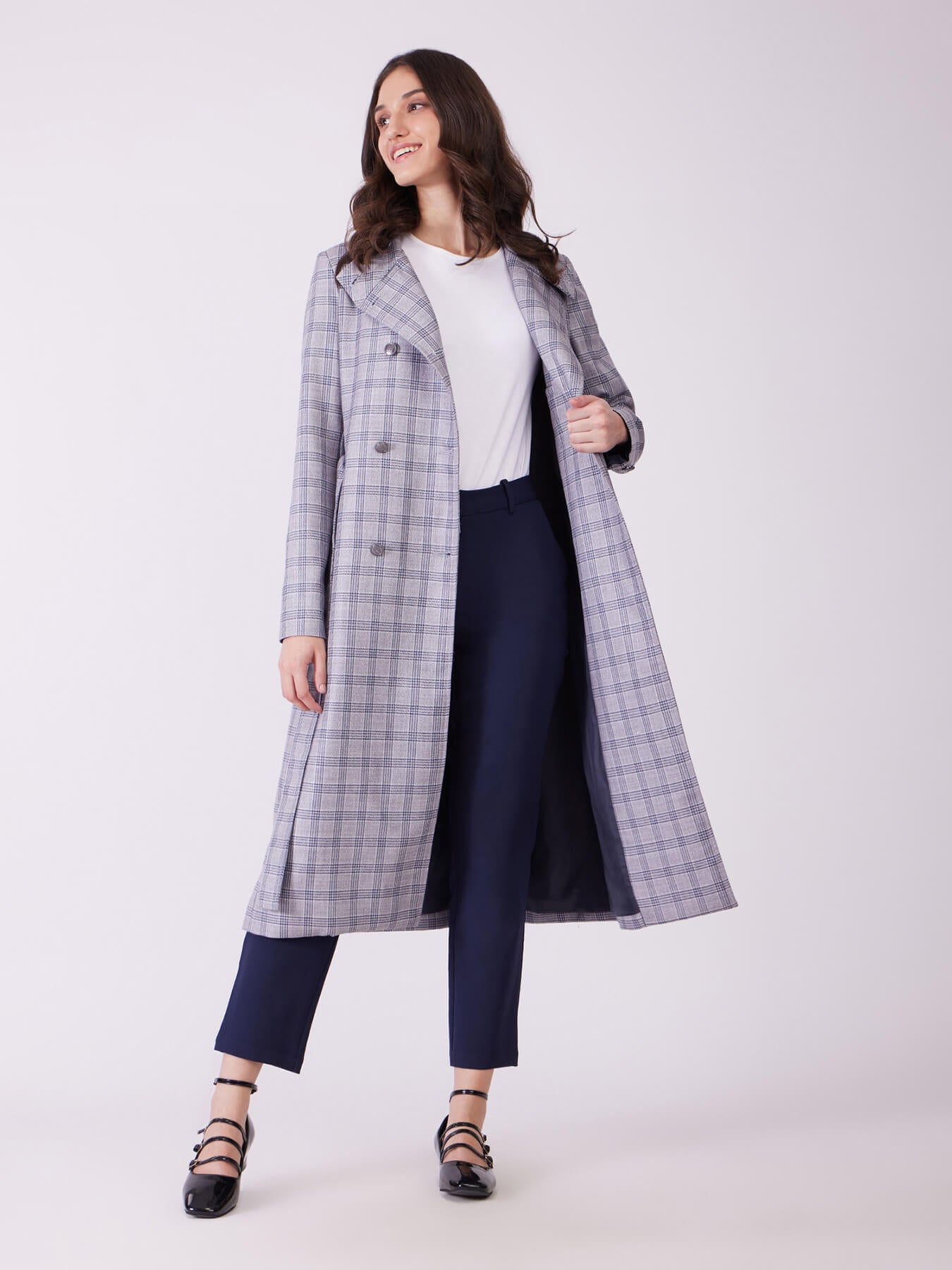 Double Breasted Longline Overcoat - Grey