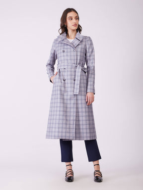 Double Breasted Longline Overcoat - Grey