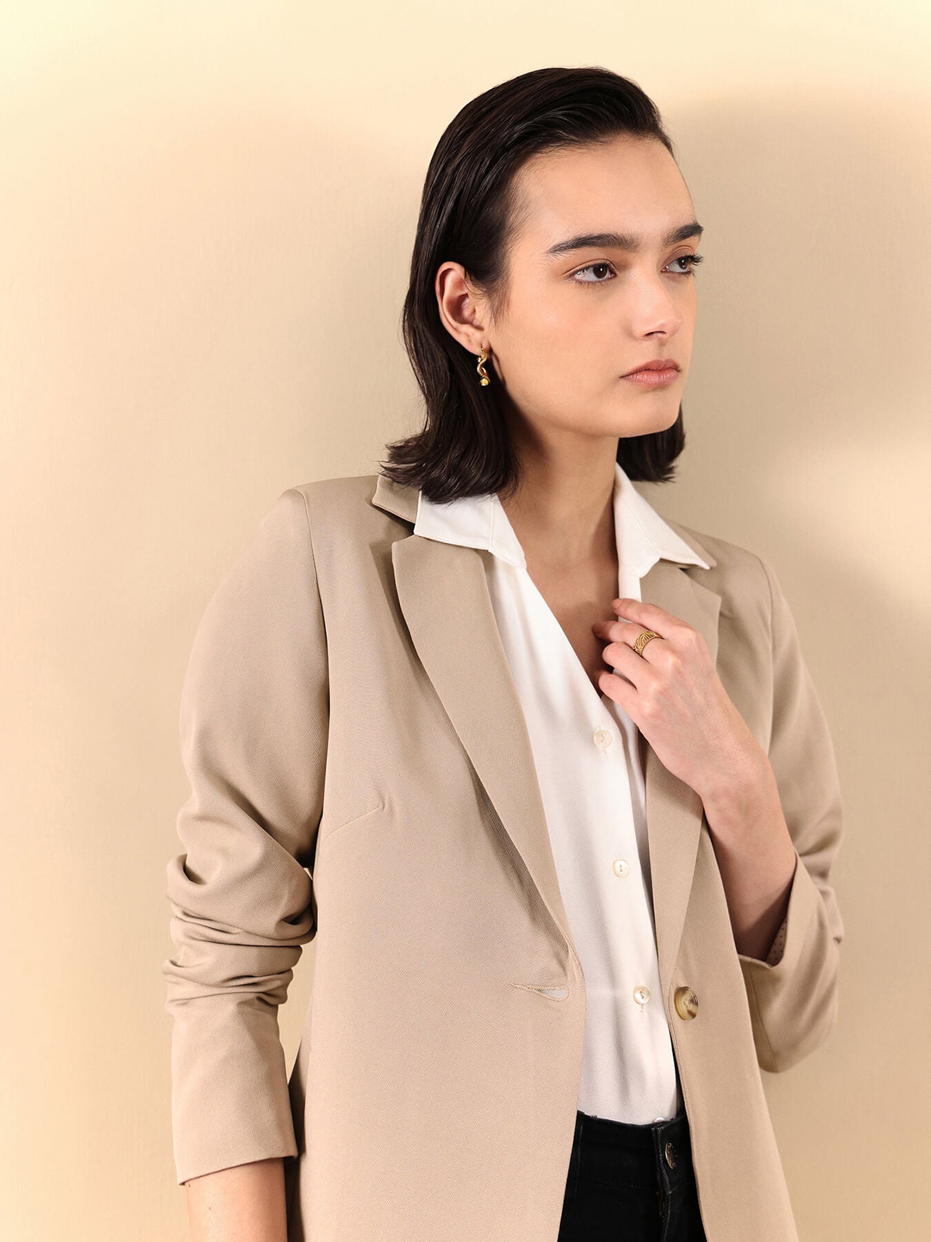 Single Breasted Blazer - Beige