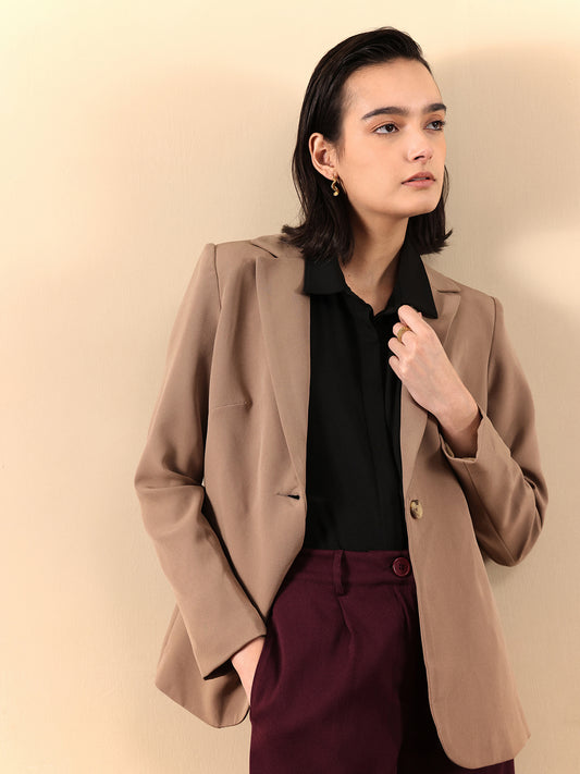 Single Breasted Blazer - Brown