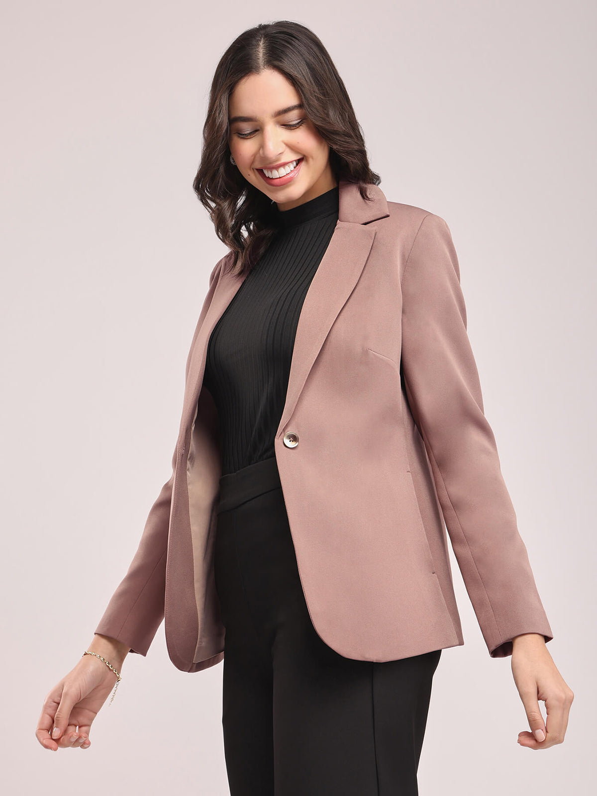 Single Breasted Blazer - Brown