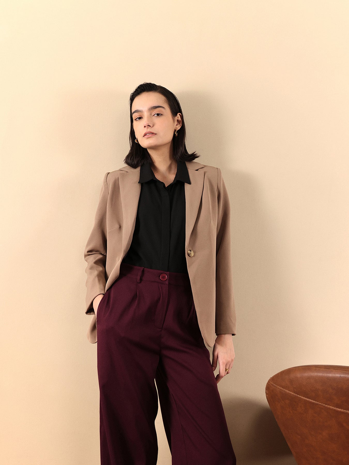 Single Breasted Blazer - Brown