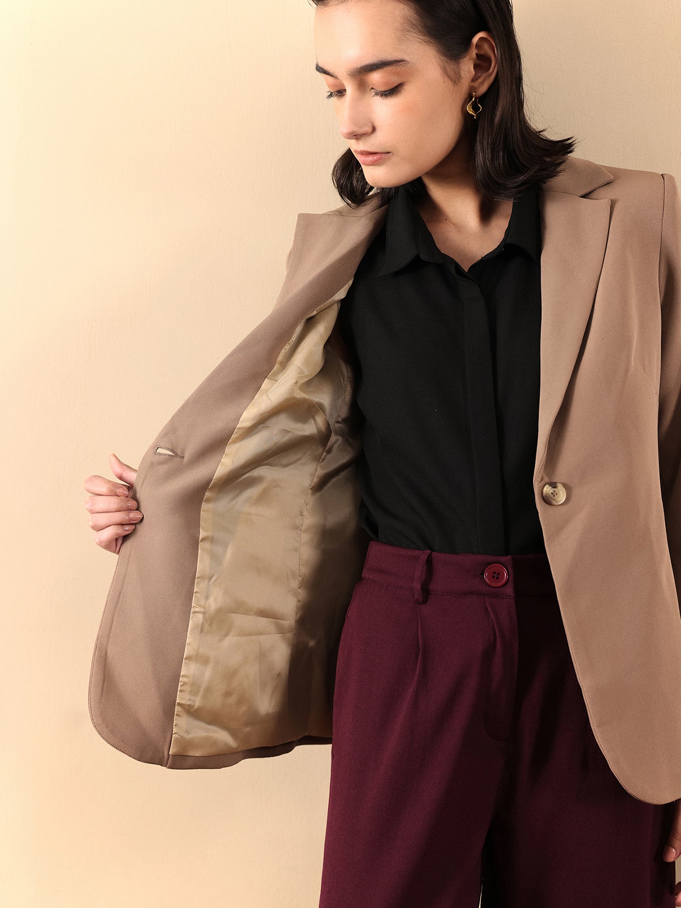 Single Breasted Blazer - Brown