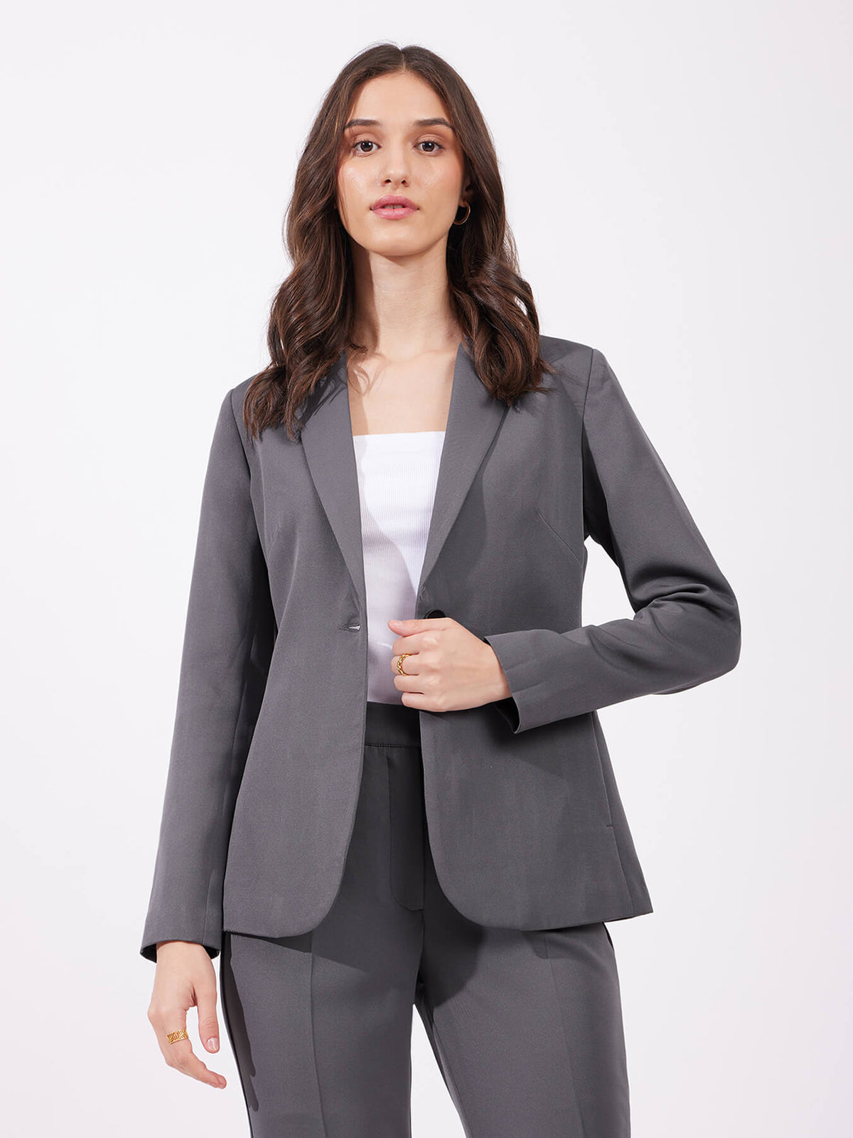 Single Breasted Blazer - Grey