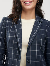 Cotton Checkered Blazer - Navy And White