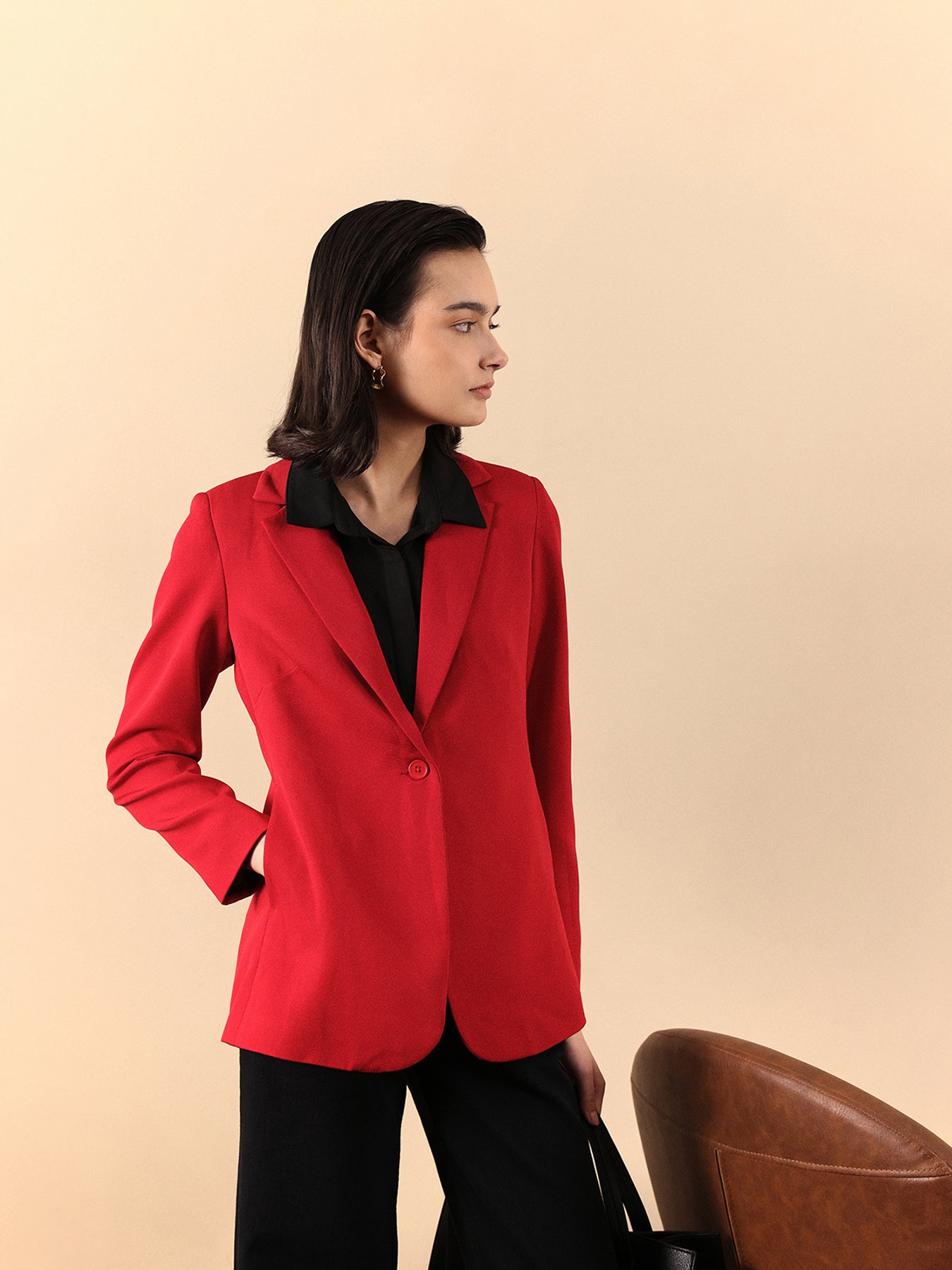 Single Breasted Blazer - Red