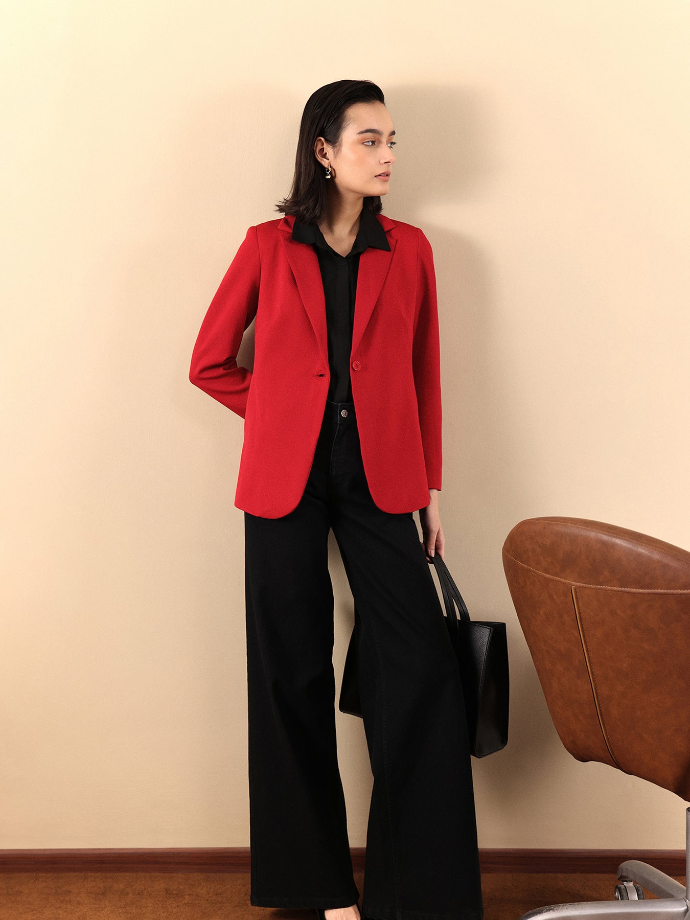 Single Breasted Blazer - Red