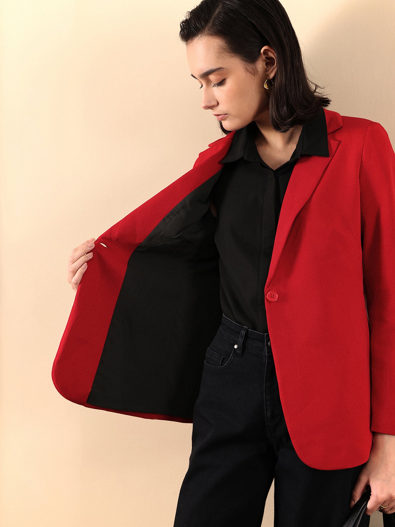 Single Breasted Blazer - Red