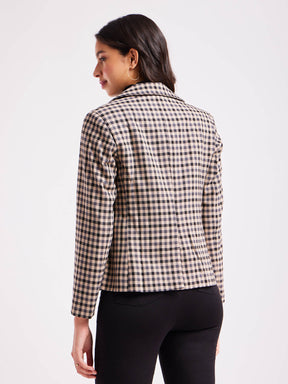 Single Breasted Check Blazer - Black And Beige