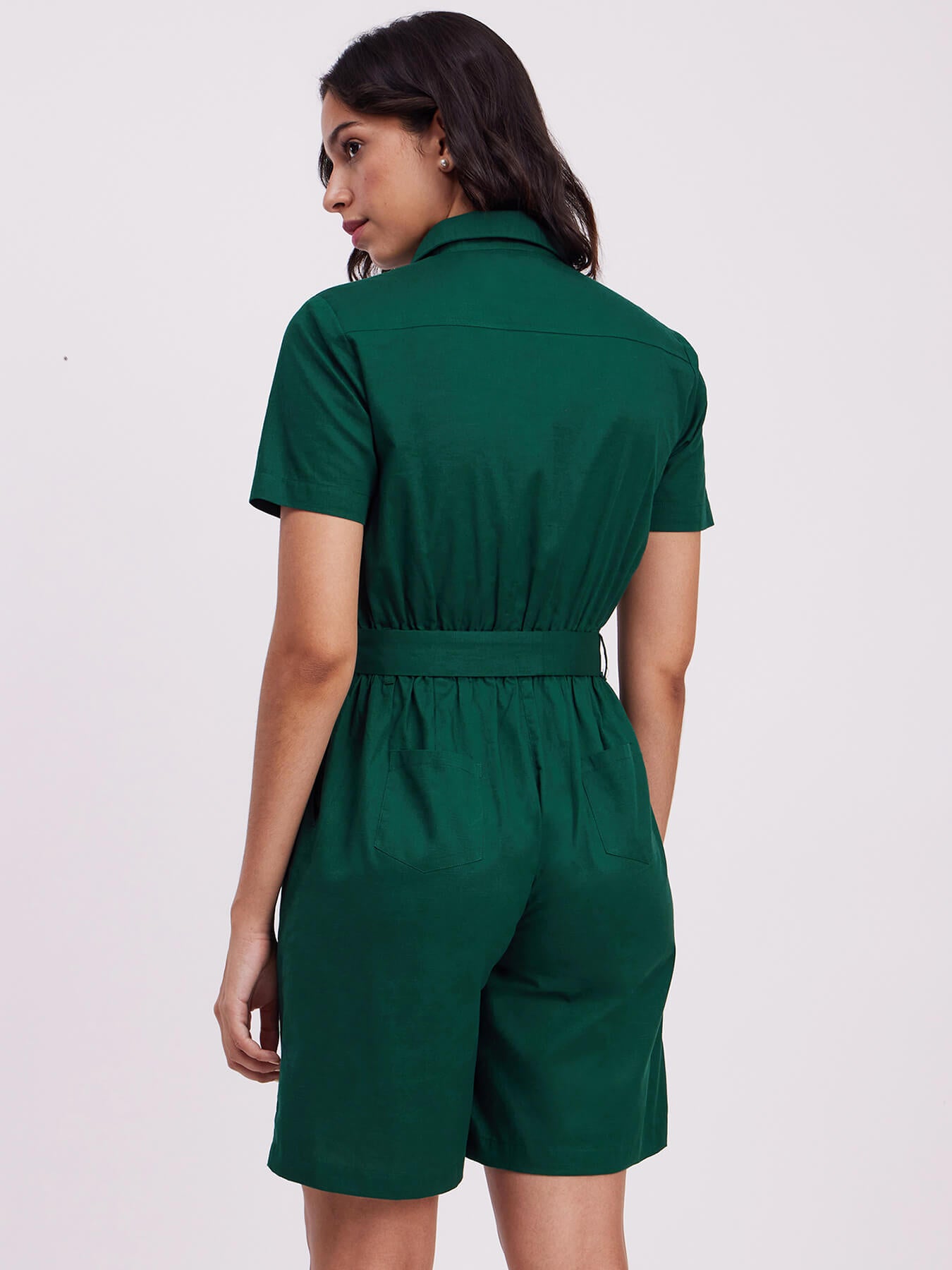 Shirt Collar Jumpsuit - Green