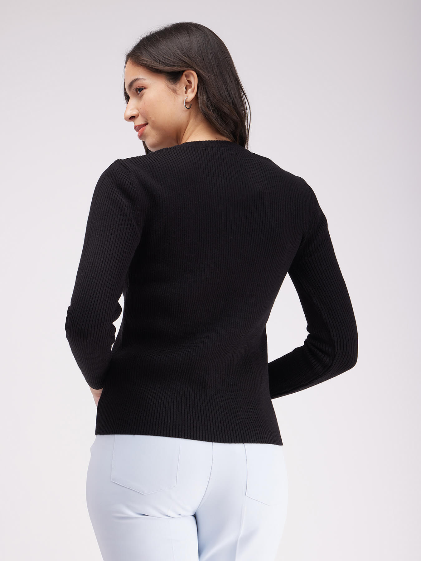 V-Neck Rib Sweater - Black