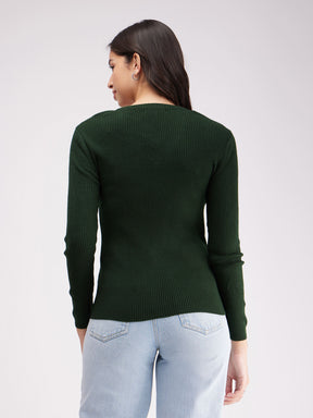 Essential V Neck Knit - Olive