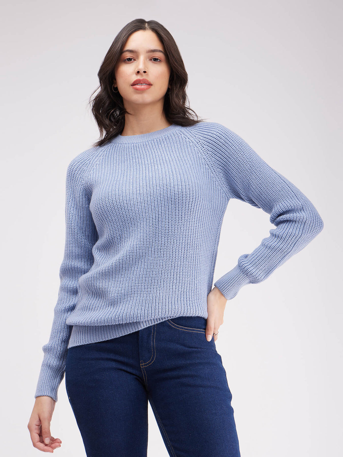 LivSoft Round Neck Sweater - Light Blue