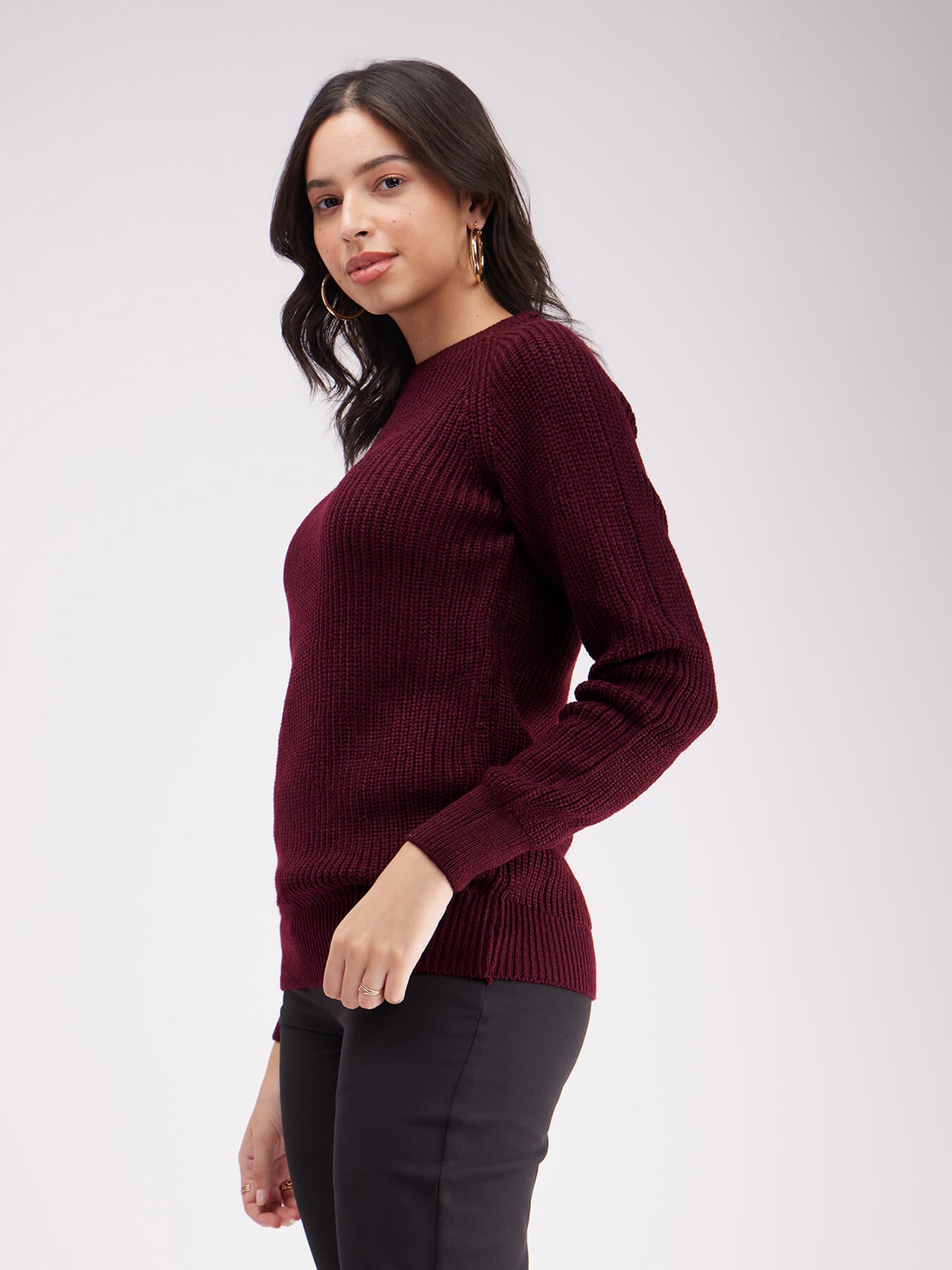 LivSoft Round Neck Sweater - Wine