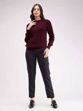 LivSoft Round Neck Sweater - Wine