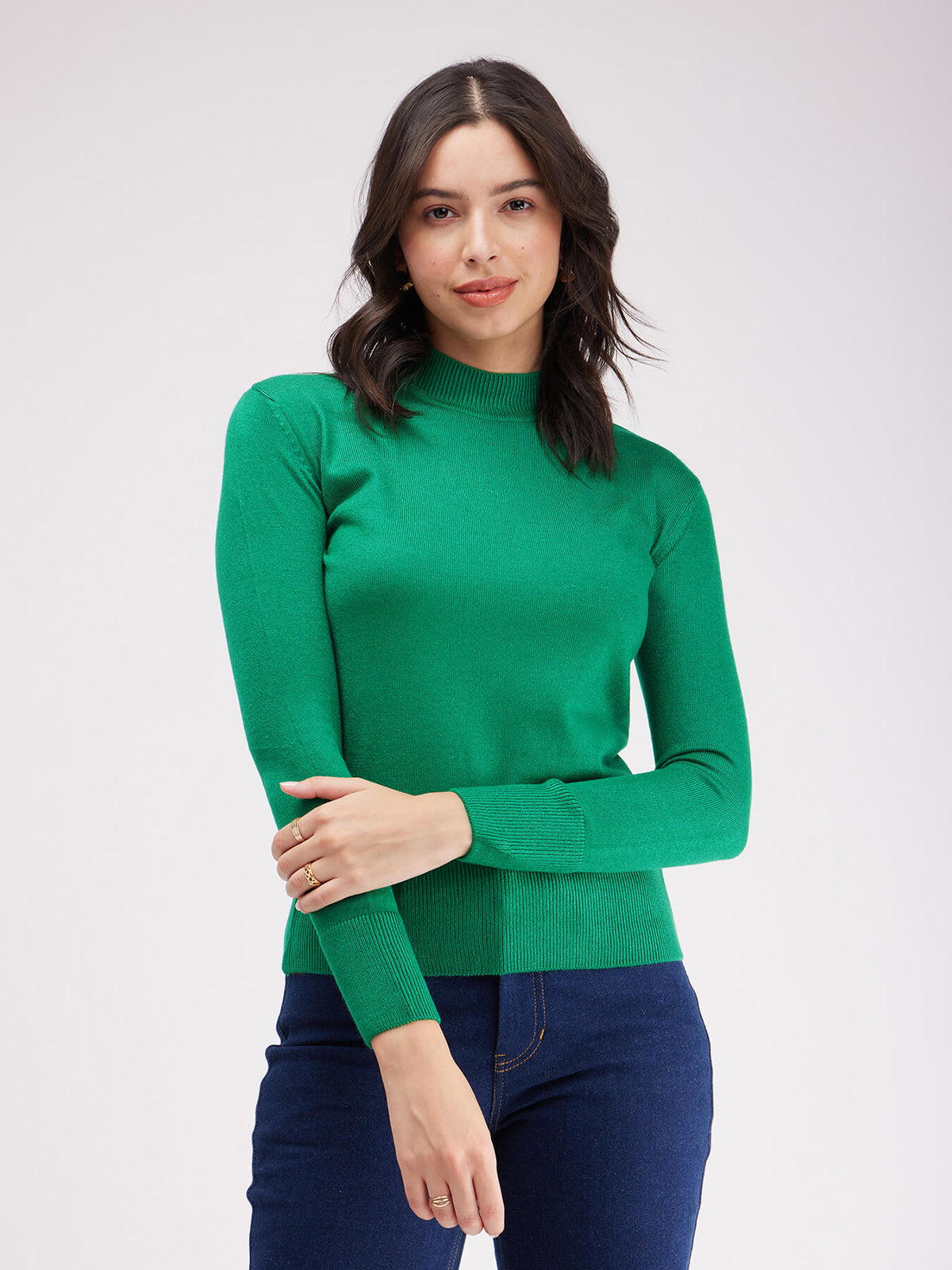 LivSoft Band Neck Sweater - Bottega Green