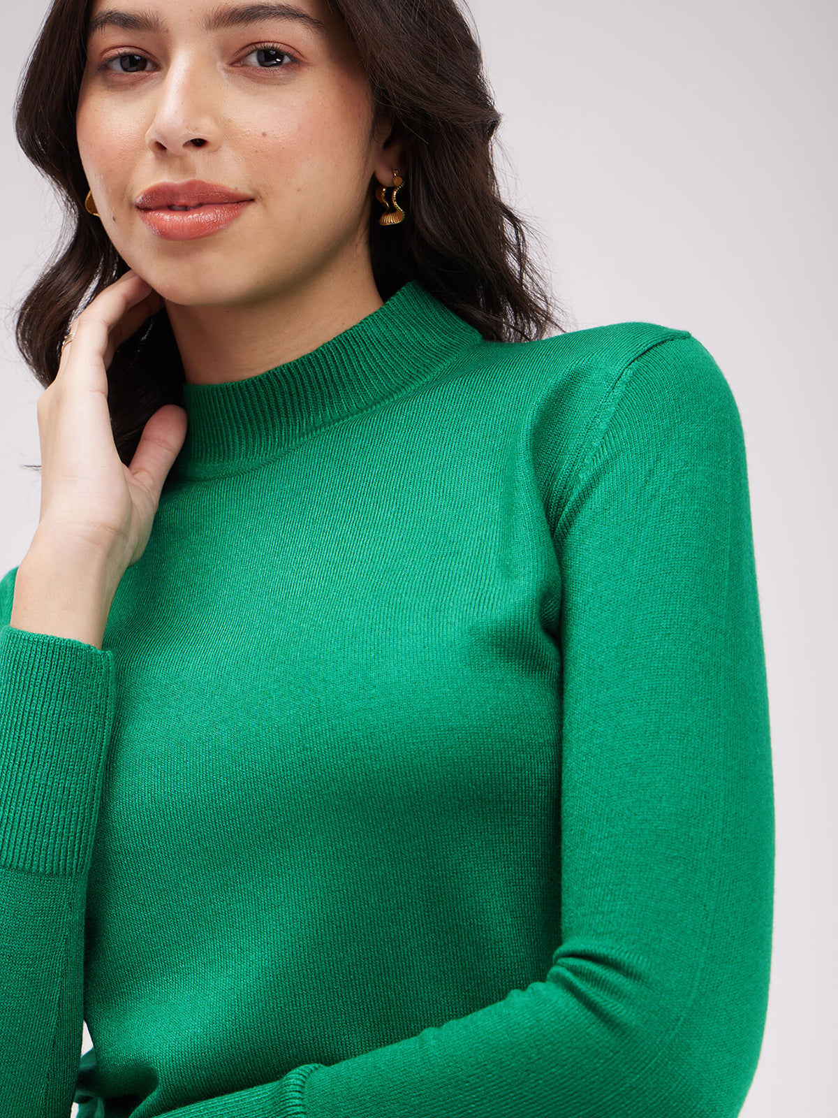 LivSoft Band Neck Sweater - Bottega Green