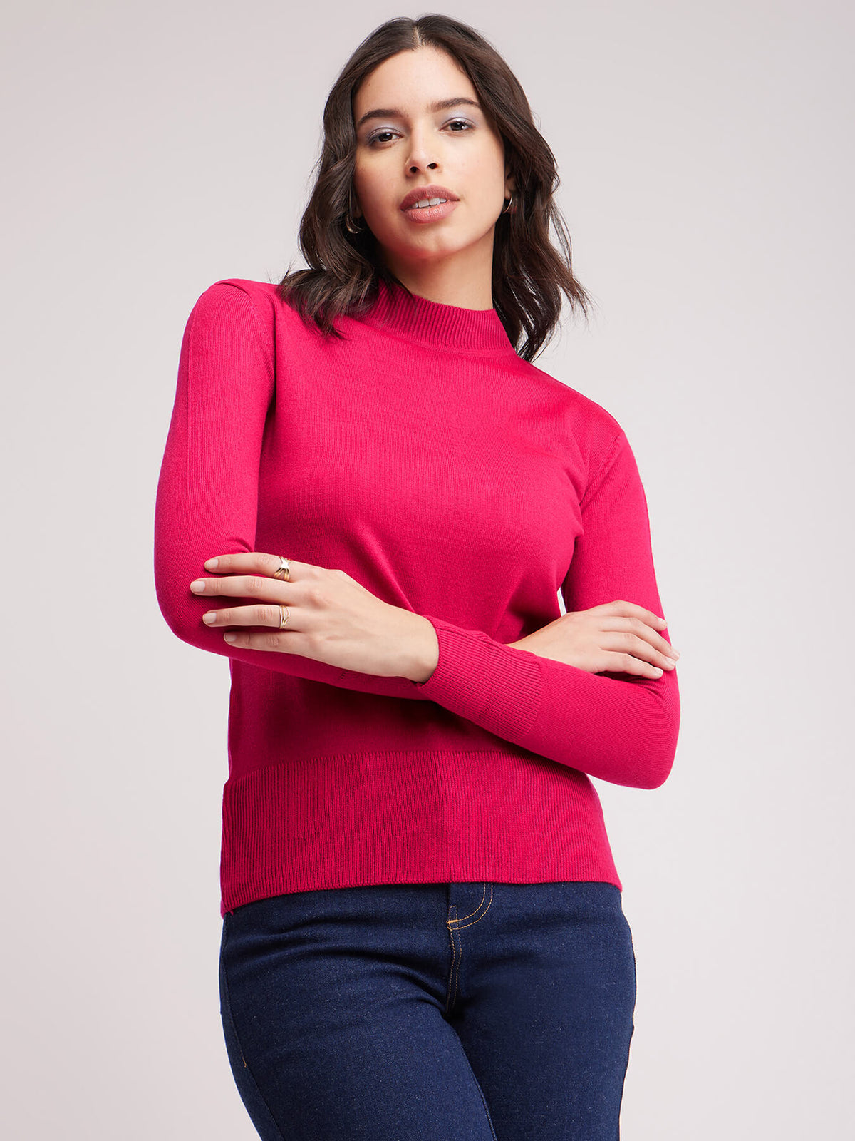 LivSoft Band Neck Sweater - Fuchsia