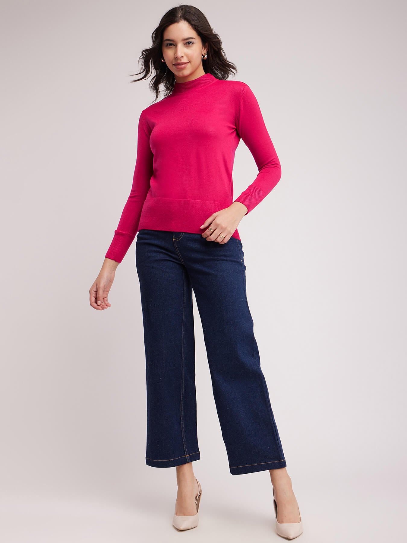 LivSoft Band Neck Sweater - Fuchsia