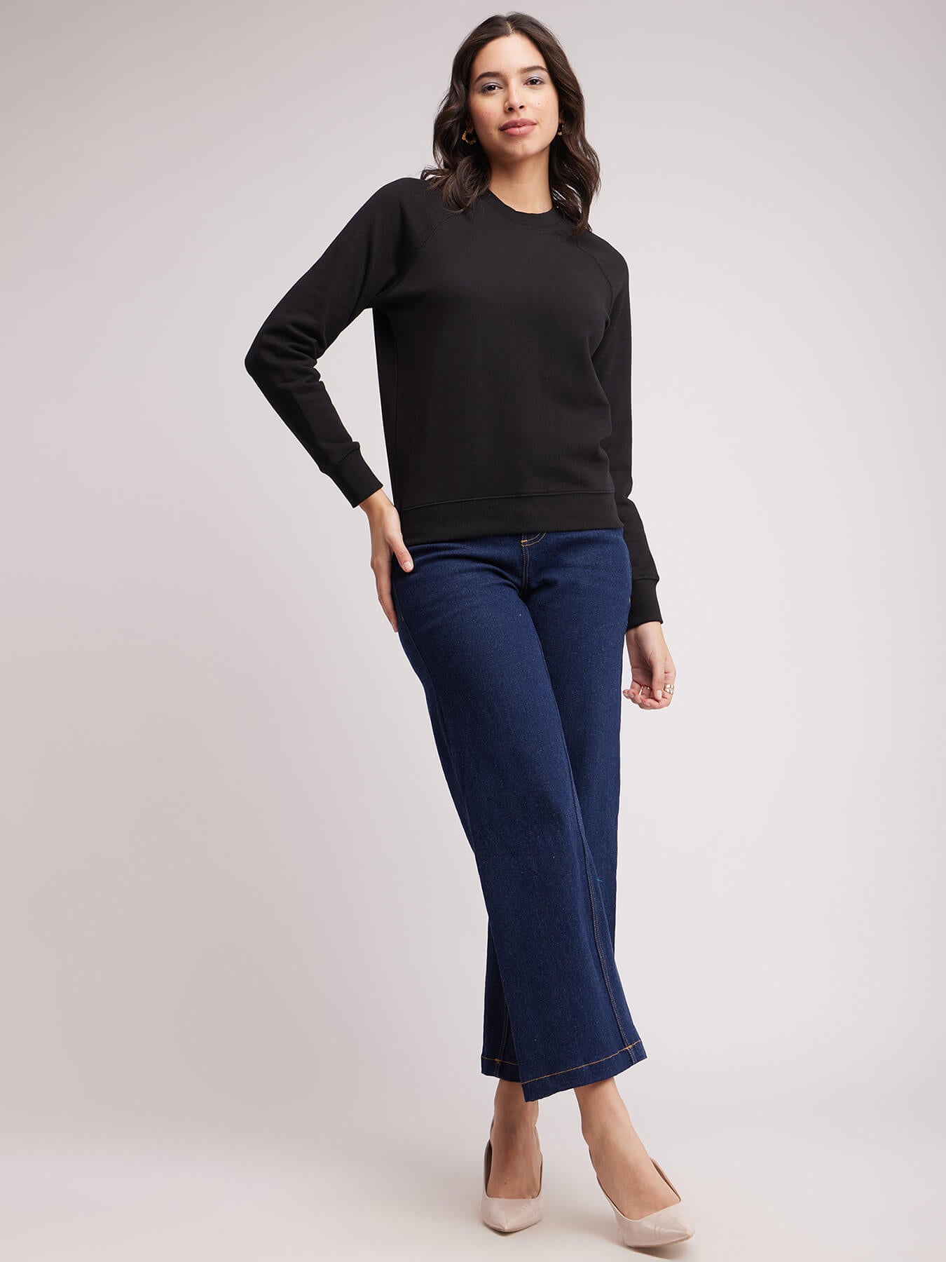 Cotton Roundneck Sweatshirt - Black