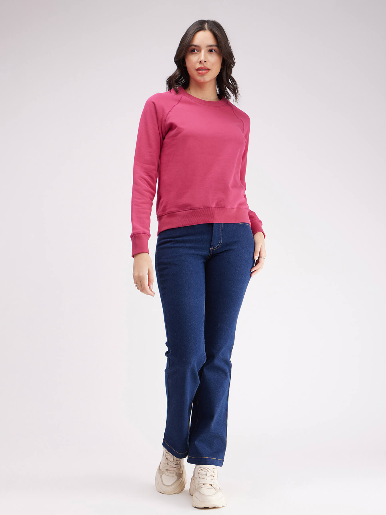 Cotton Roundneck Sweatshirt - Fuchsia