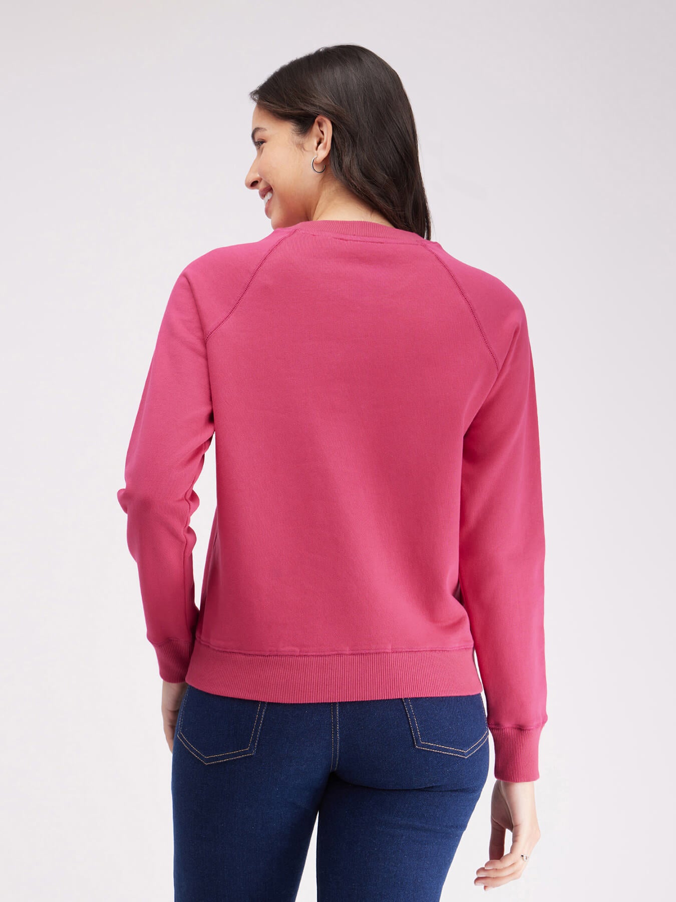 Cotton Roundneck Sweatshirt - Fuchsia