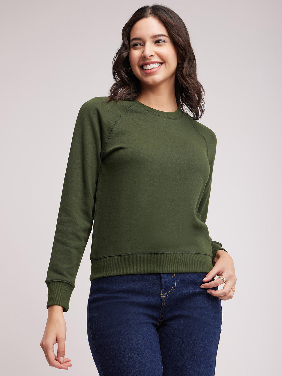 Cotton Roundneck Sweatshirt - Olive