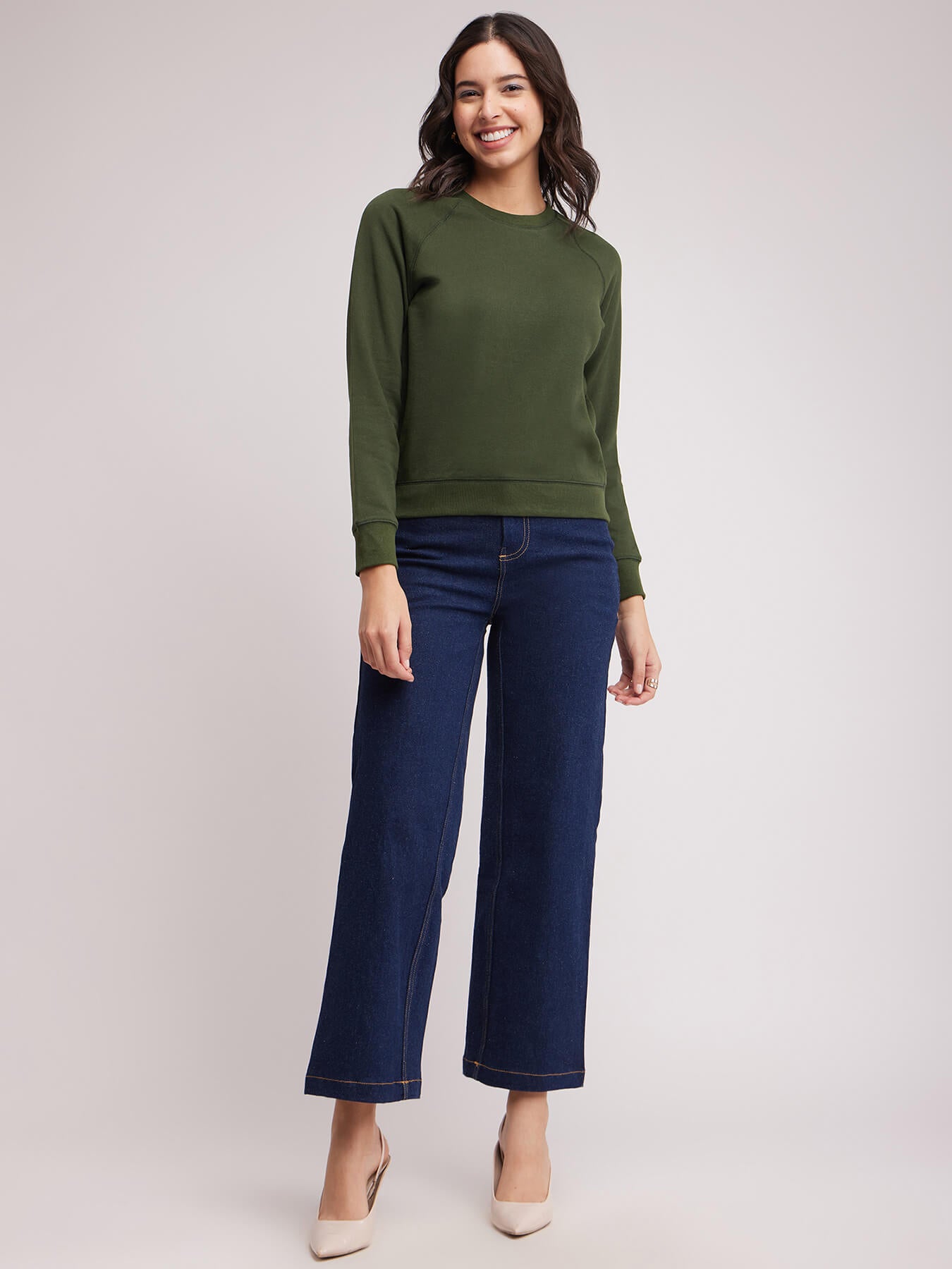 Cotton Roundneck Sweatshirt - Olive