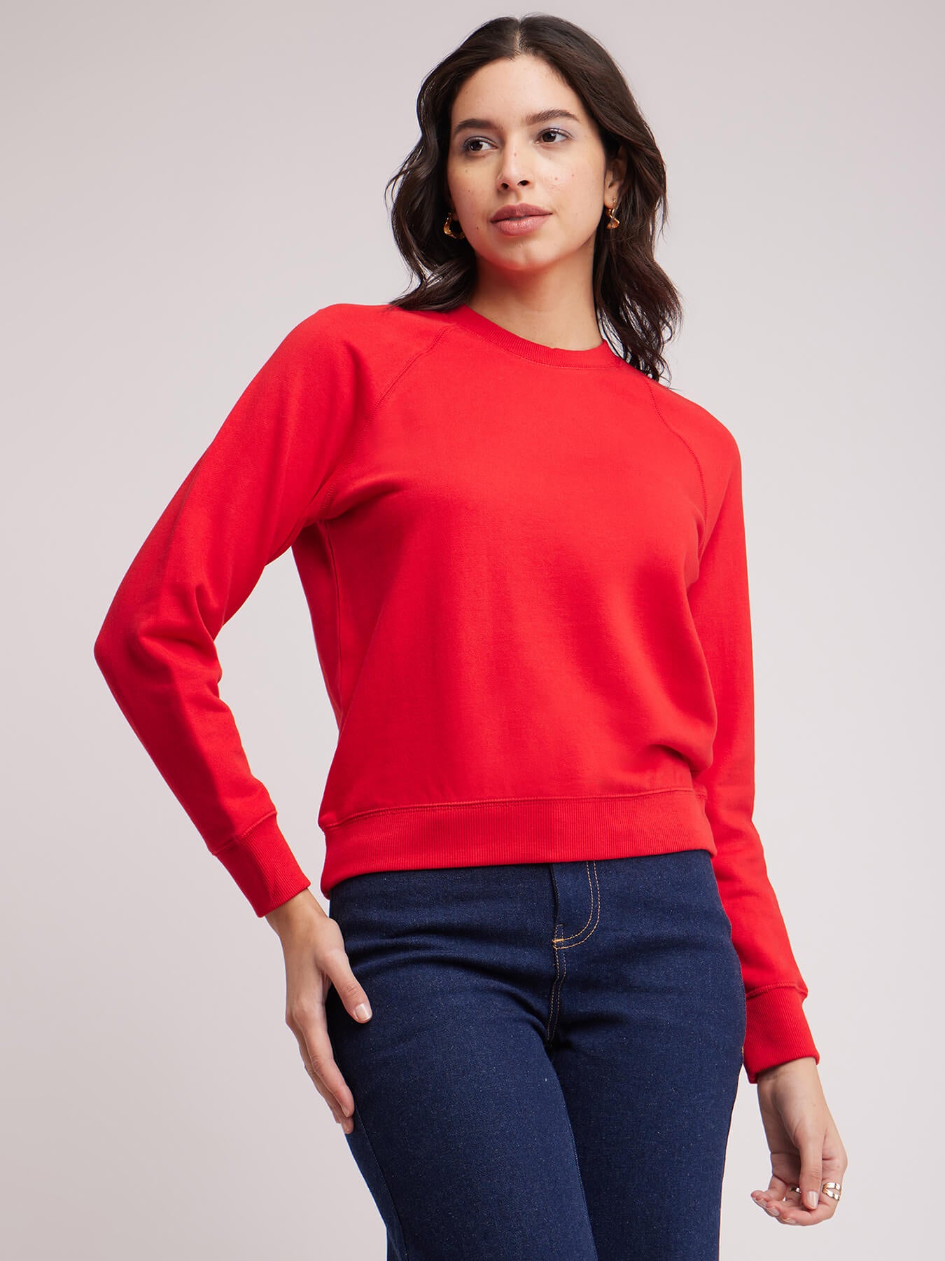 Raglan Sleeves Regular Fit Sweatshirt - Red